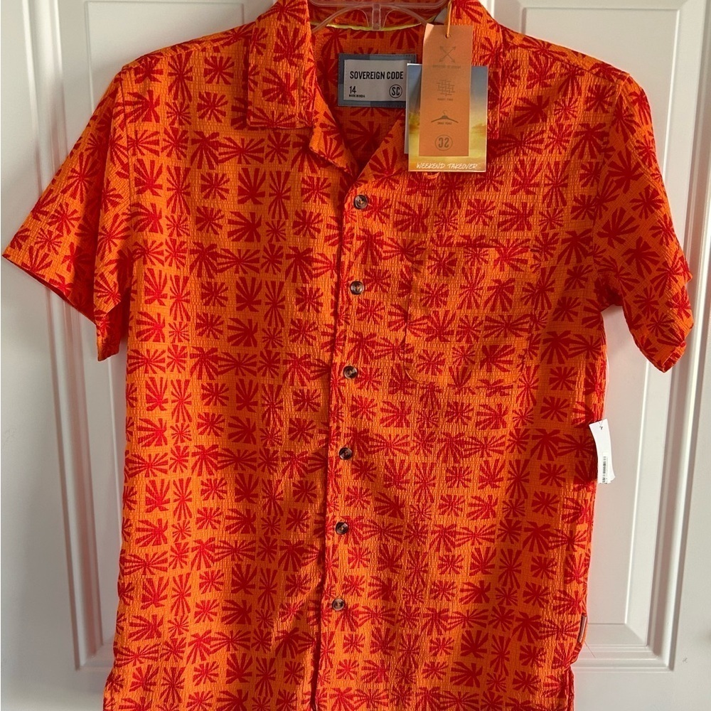 Sovereign Code Boys Orange Short Sleeve Shirt and Shorts Sz 14/16